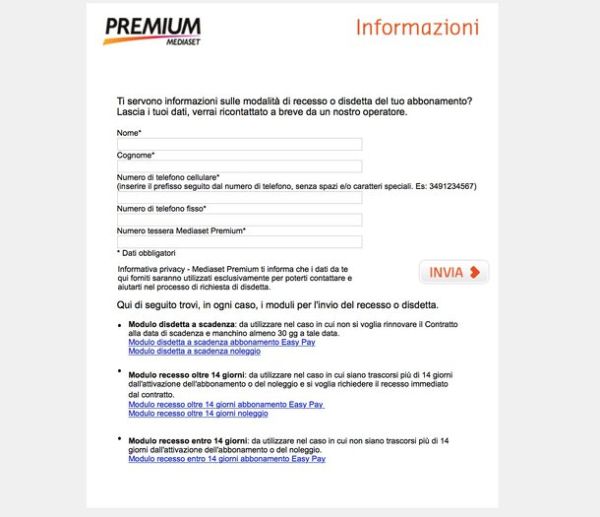 Come disdire premium Numero di premium