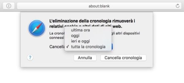 come cancellare cronologia safari da mac