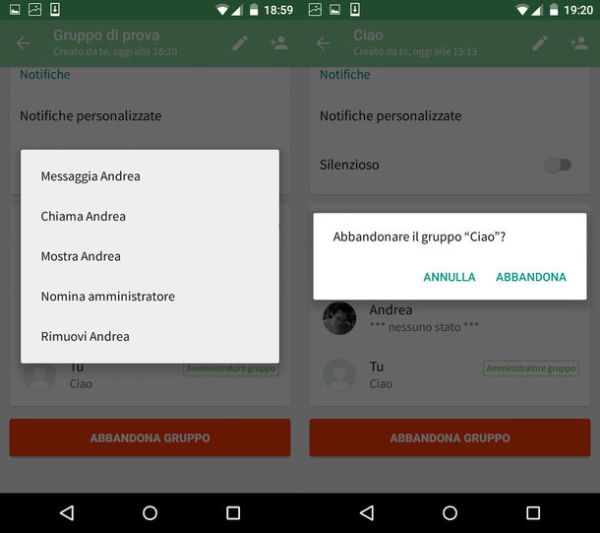 Abbandonare un gruppo di WhatsApp